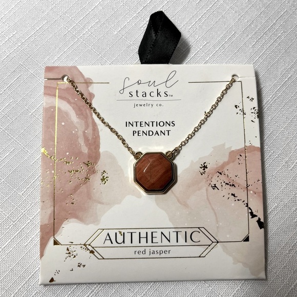 Red Jasper SOUL STACKS Intentions Pendant. Gold tone chain. “Authentic” on back - Picture 2 of 4